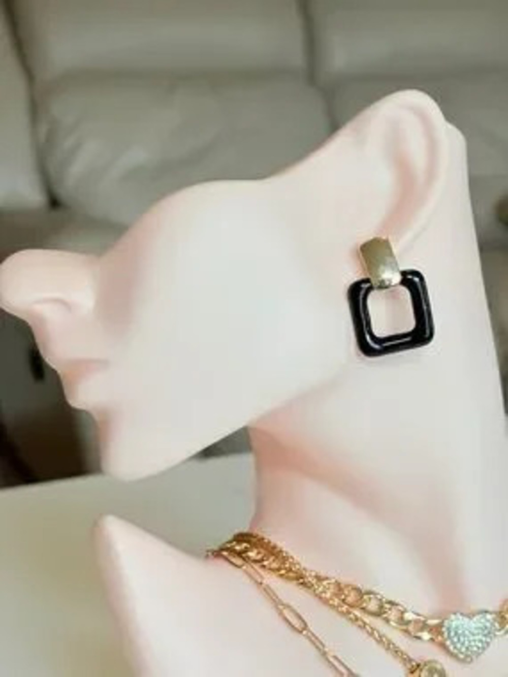 Gold and Black Geometric Drop Earrings